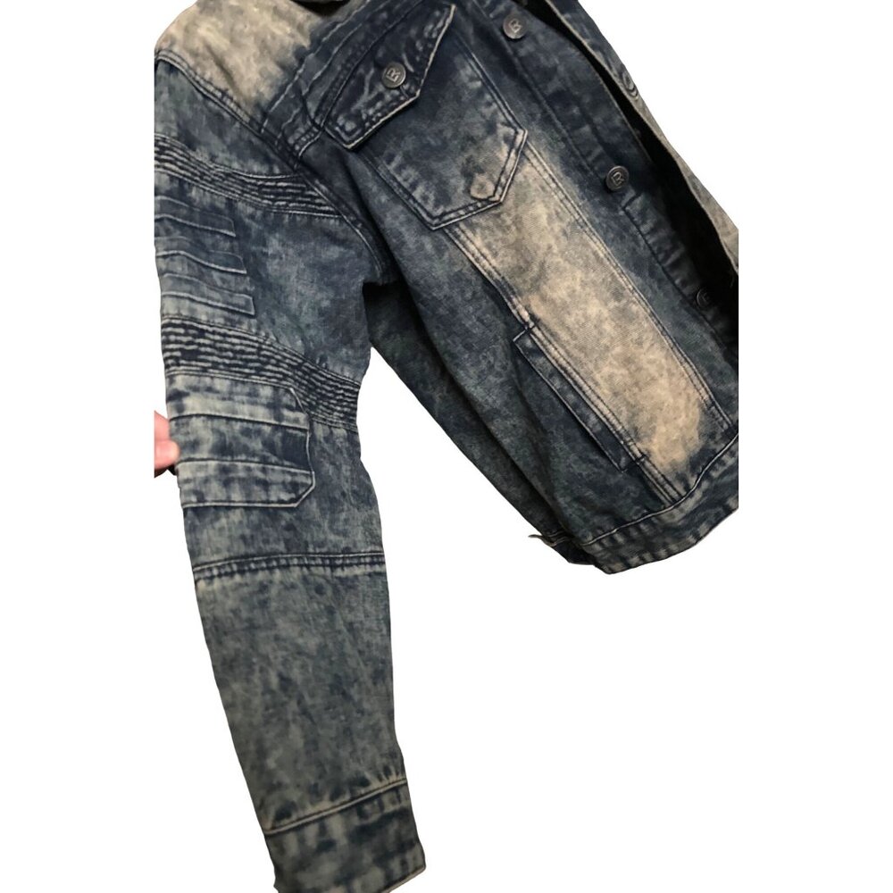 Acid Wash Jean Jacket Viscose Button Up Retro Textured LR Scoop Size Large - Picture 7 of 9